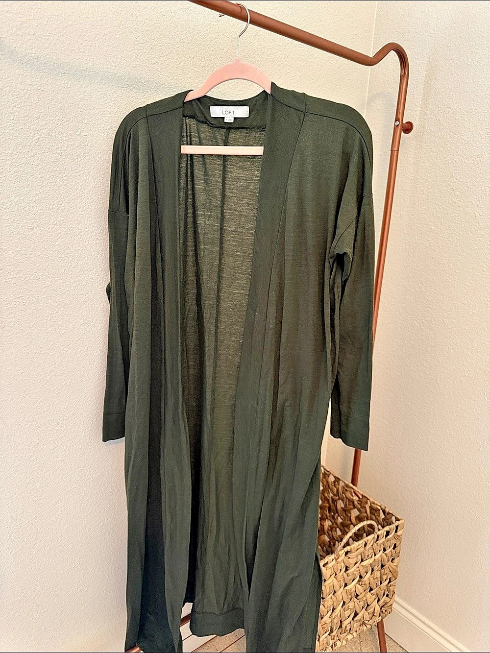 LOFT Open Front Duster Cardigan in Green Like New